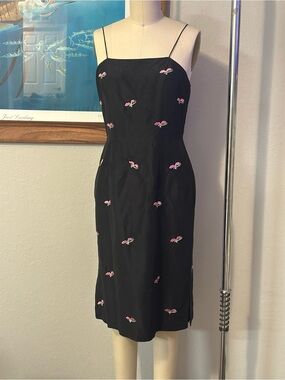 Y2K Tibi Black Silk Dress with Pink Embroidered Motif